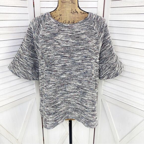Loft Boucle Textured Bell Sleeve Knit Top Black Multi Large - Picture 1 of 12